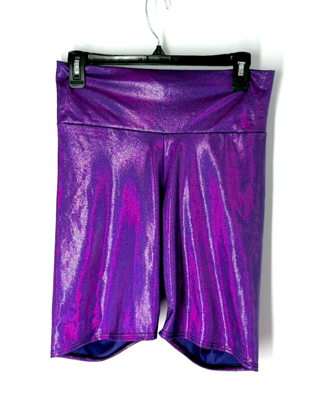 Purple metallic foil 8" bike shorts L Coquetry Clothing? gym dance